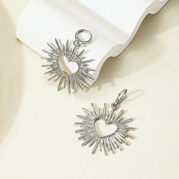 Any 4/$25! Silver Radiant Heart Mini Hoop Pendant Earrings - Picture 3 of 6